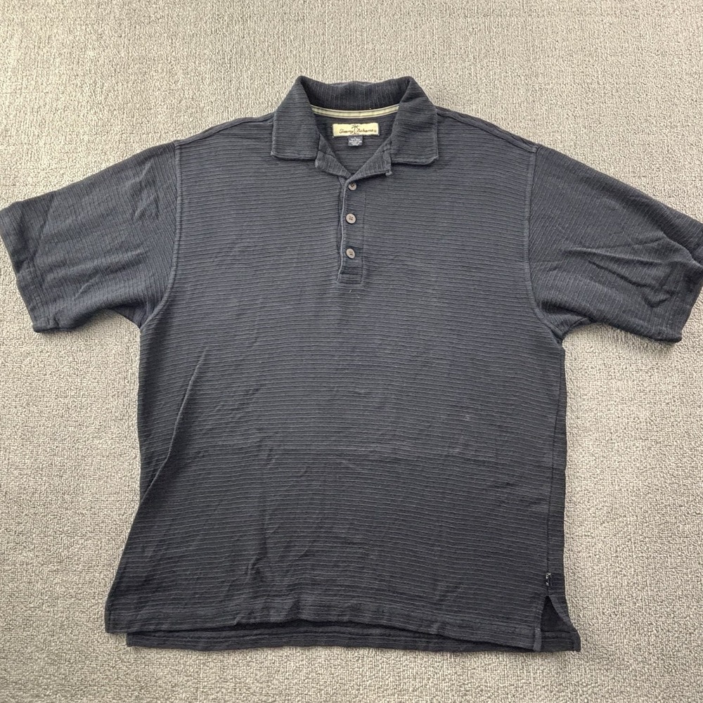 Tommy Bahama Polo Shirt Adult Large Black Short Sleeve Silk Blend Casual Men's